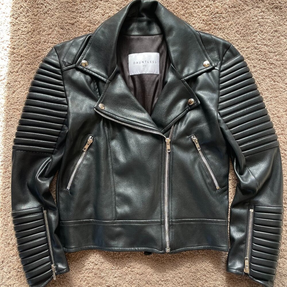 Black (Vegan/Faux) Leather Moto-Biker Jacket